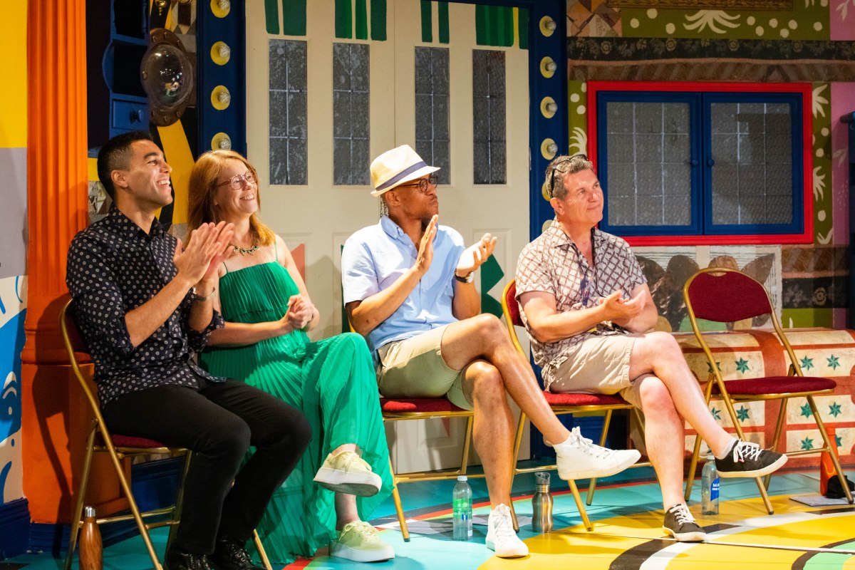 Lexi Rees on stage with other panelists at the Polka Theatre creative writing event